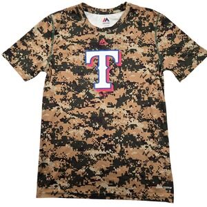 Texas Rangers Shirt Mens Large Digital Camo MLB Baseball Majestic Cool Base